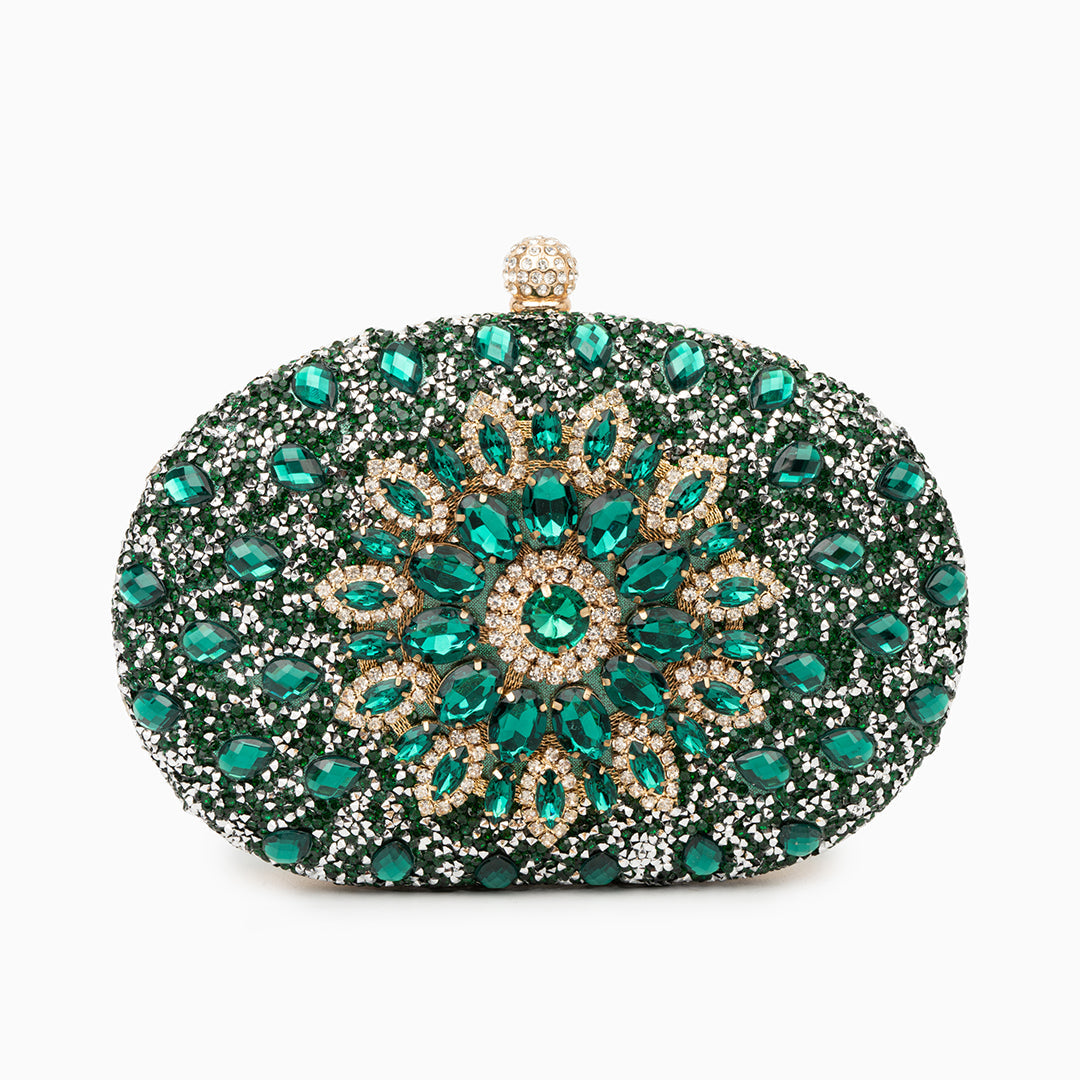 A stylish Luna Vegan Clutch Bag featuring a glamorous design and a spacious interior, suitable for various occasions. 12
