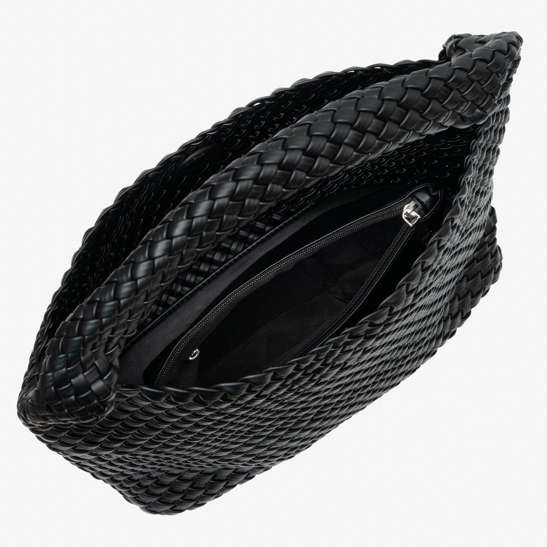 Sophia Elegant Vegan Leather Shoulder Bag in black, showcasing its extra-large capacity and stylish design. 4