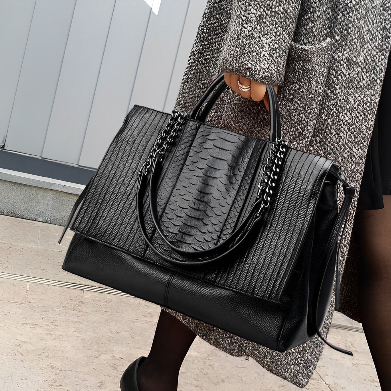 Sophia Luxe Black Tote Bag made from high-quality fabric, designed for everyday use. 3