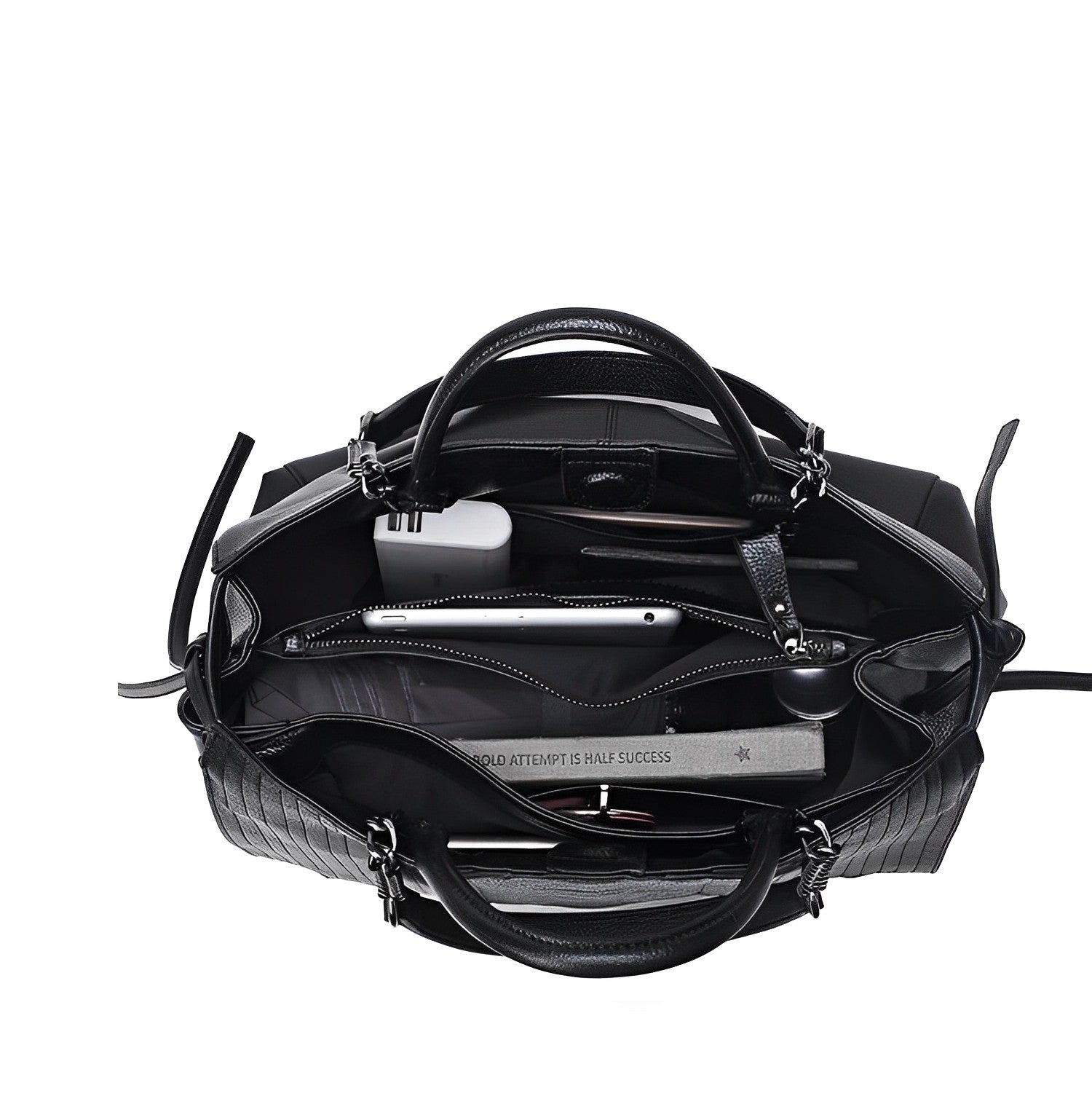 Sophia Luxe Black Tote Bag made of stylish high-quality fabric, perfect for everyday use. 4