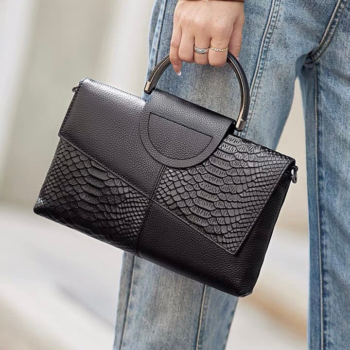 Sophia Black Shoulder Bag made of elegant genuine leather, designed for women. 5