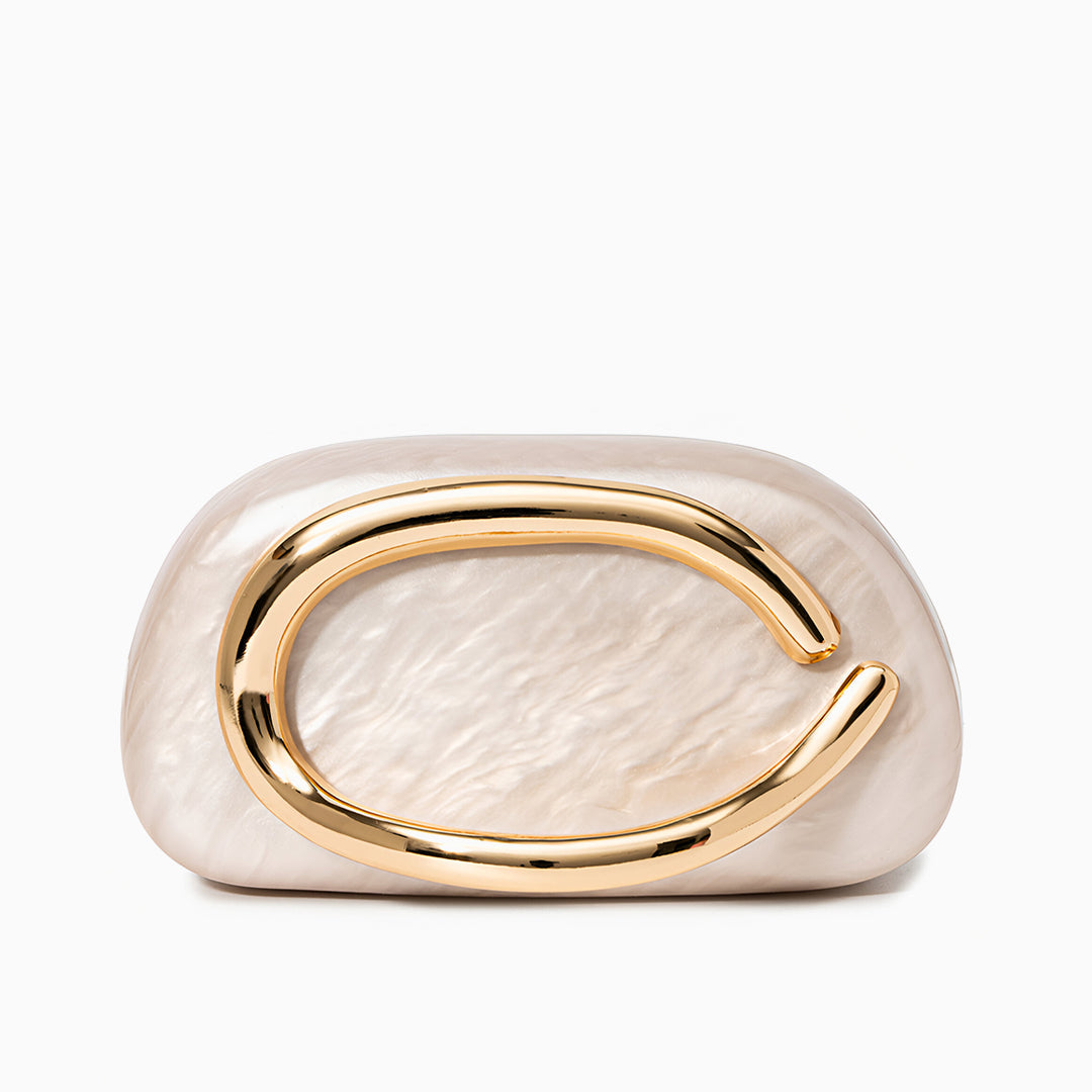 Sophia Gold Acrylic Clutch Bag featuring a polished finish and gold-toned hardware. 0
