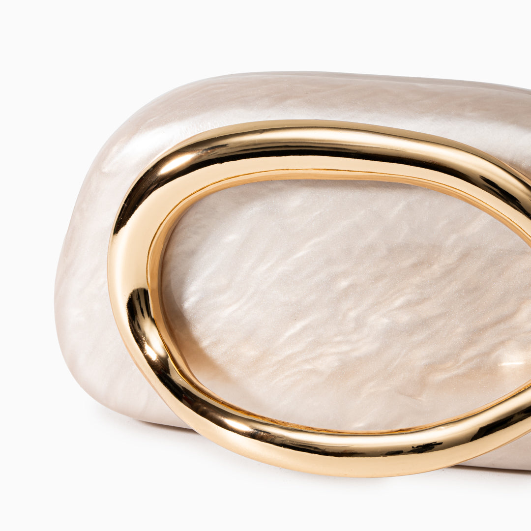 Sophia Gold Acrylic Clutch Bag featuring a polished finish and gold-toned hardware. 1