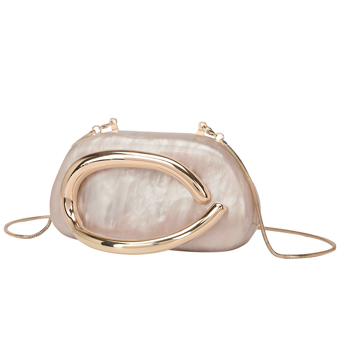 Sophia Gold Acrylic Clutch Bag featuring a polished finish and gold-toned hardware. 6