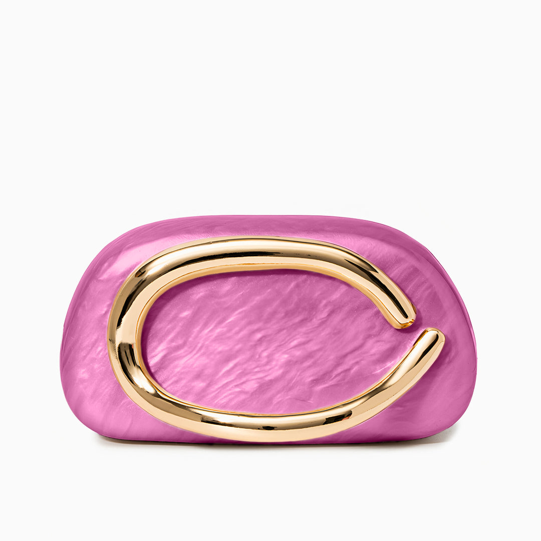 Sophia Gold Acrylic Clutch Bag featuring a polished finish and gold-toned hardware. 8