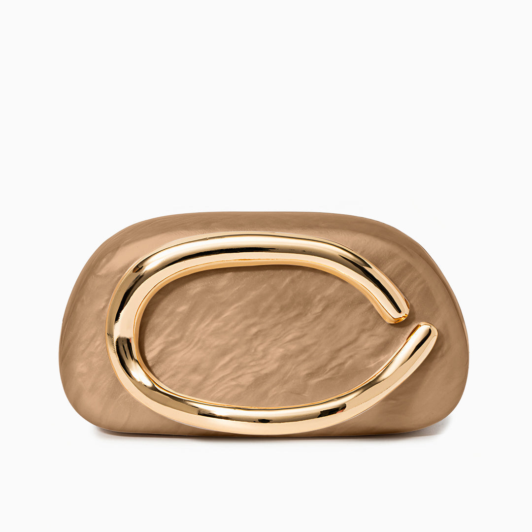 Sophia Gold Acrylic Clutch Bag featuring a polished finish and gold-toned hardware. 9
