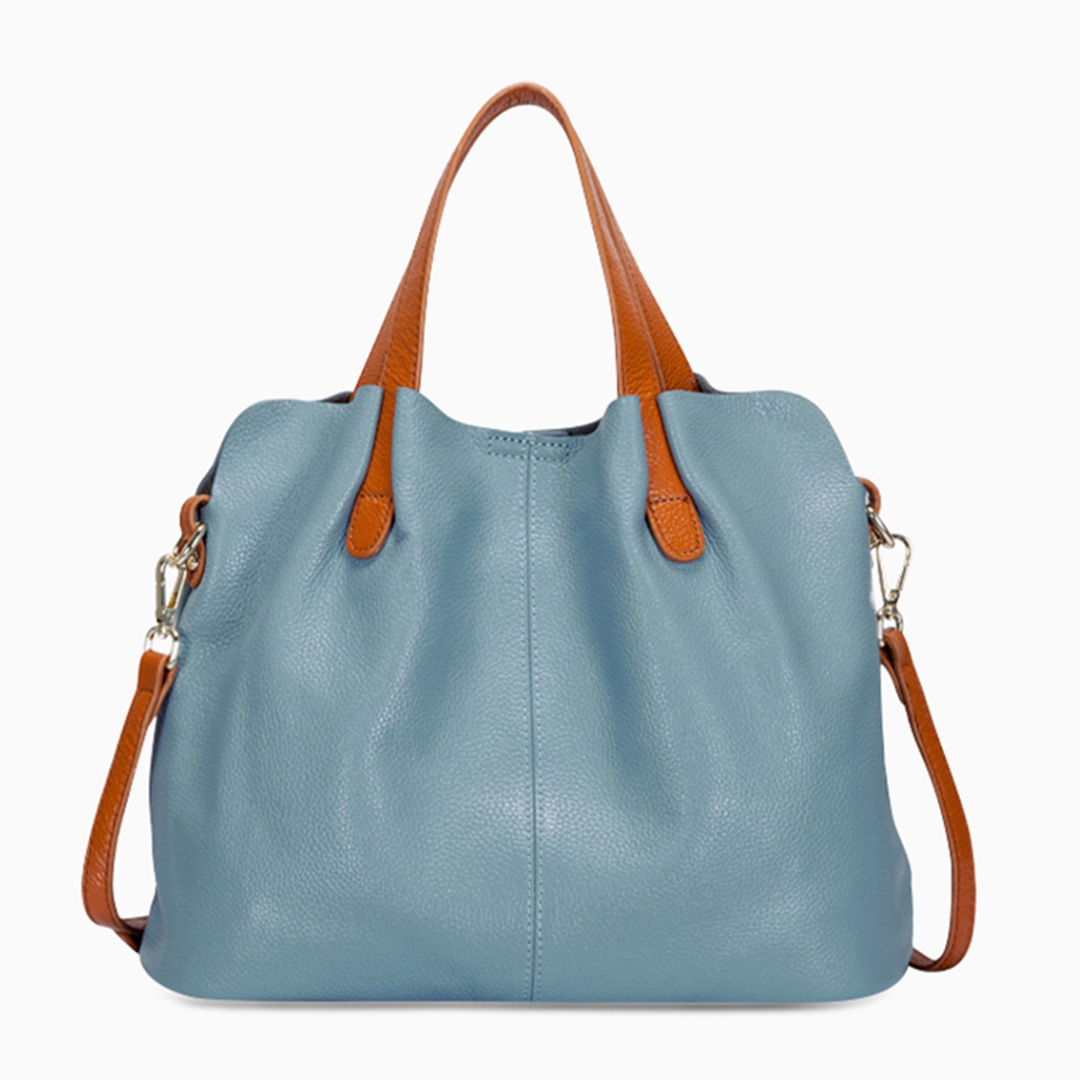 A stylish multi-colour leather tote bag with versatile carry options. 0