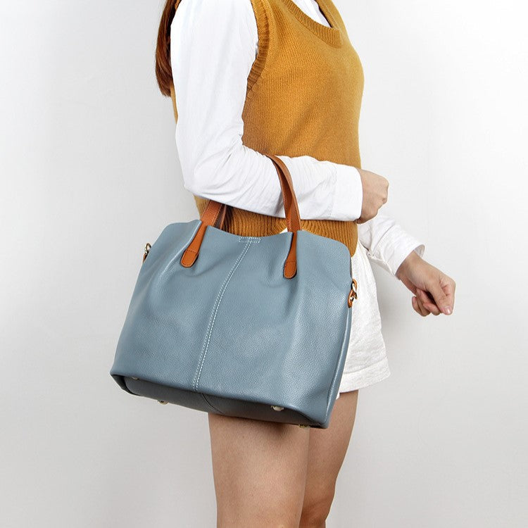Stylish multi-colour leather tote bag with versatile carry options. 4
